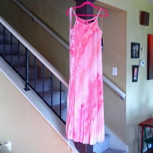 Leslie Fey Pink/Orange Blossom Pleated Long Spaghetti Strap Dress Women's Sz 4